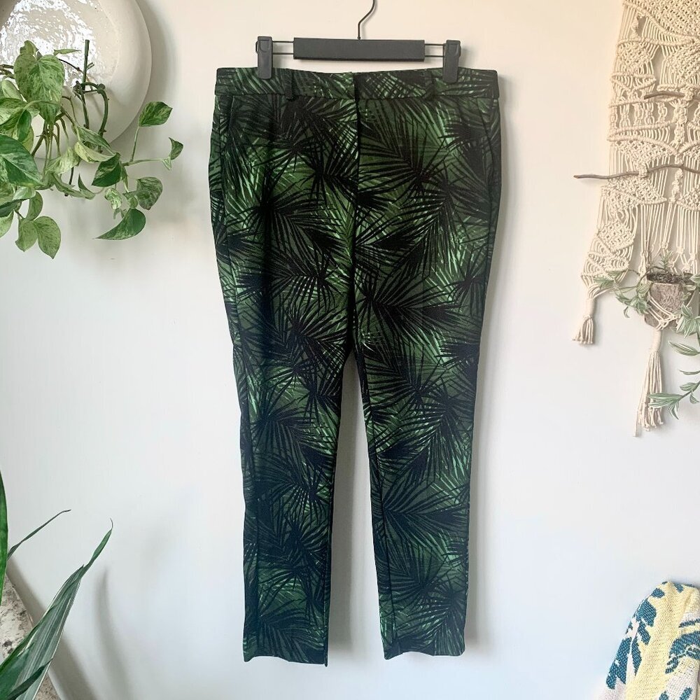 Dorothy Perkins Green Leaf Print Slim Trouser Dress Pants Business Casual Boho